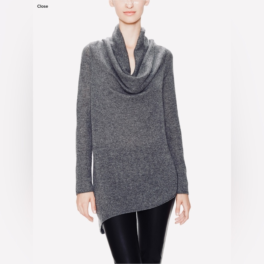 BARROW & GROVE 100% Cashmere Unsymmetrical Hem Cowl Neck Tunic Sweater